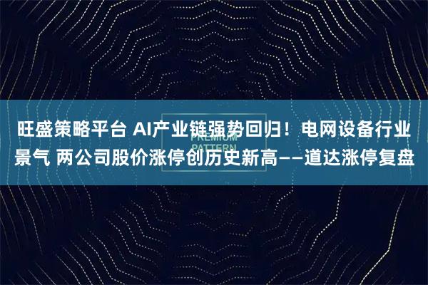 旺盛策略平台 AI产业链强势回归！电网设备行业景气 两公司股价涨停创历史新高——道达涨停复盘