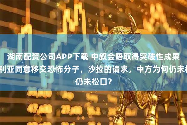 湖南配资公司APP下载 中叙会晤取得突破性成果，叙利亚同意移交恐怖分子，沙拉的请求，中方为何仍未松口？